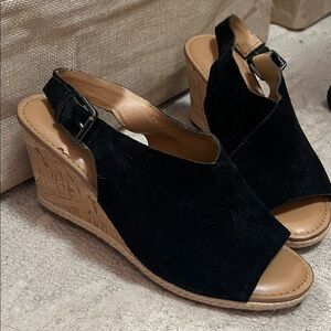 Franco Sarto Black Suede Wedge Sandals
